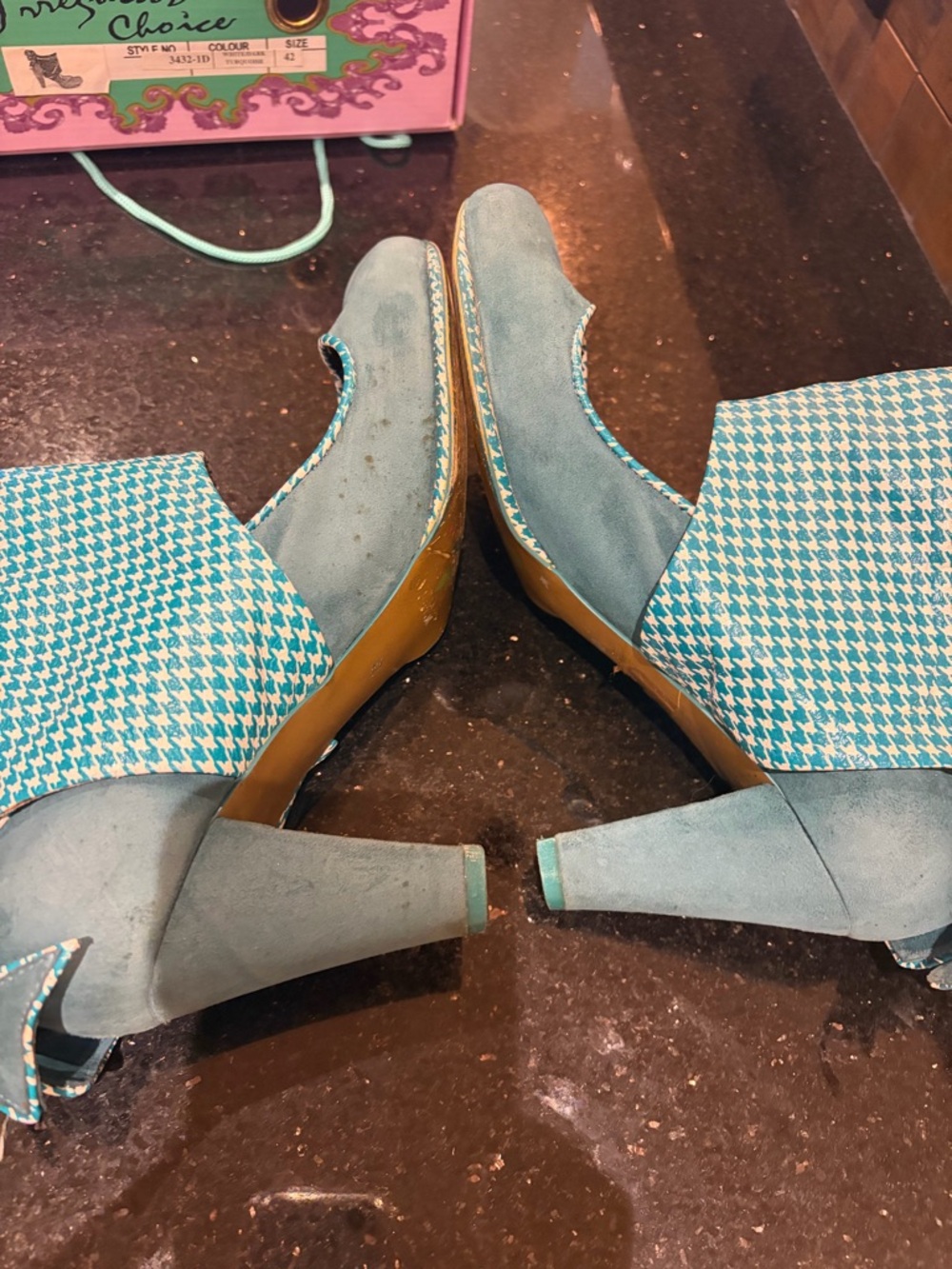 Irregular Choice Vintage Teal Houndstooth Fold-Over Ankle Boots - Picture 9 of 10